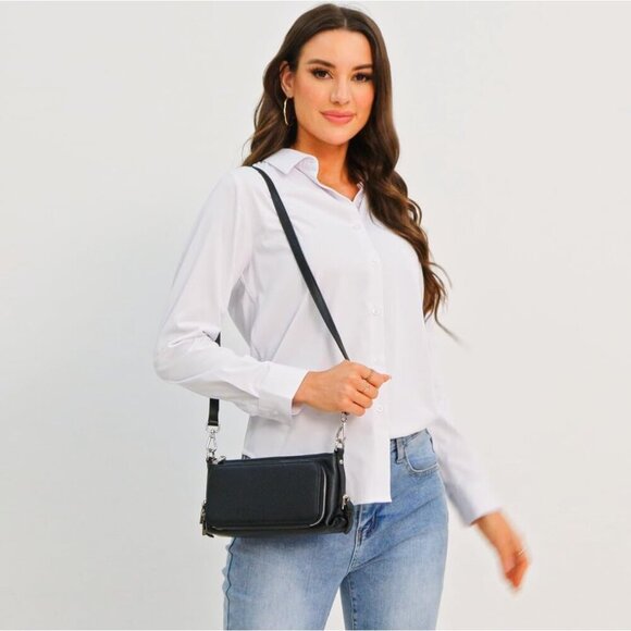 Genuine Leather Crossbody Bag Women Compact Purse Shoulder Hand Strap - Picture 5 of 8